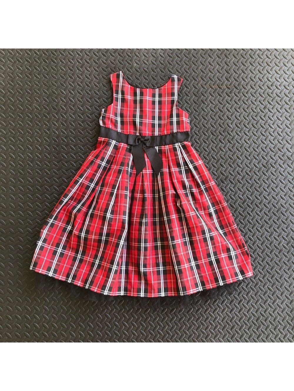 Marmellata Girls Red Plaid Dress with Black Bow Size 6